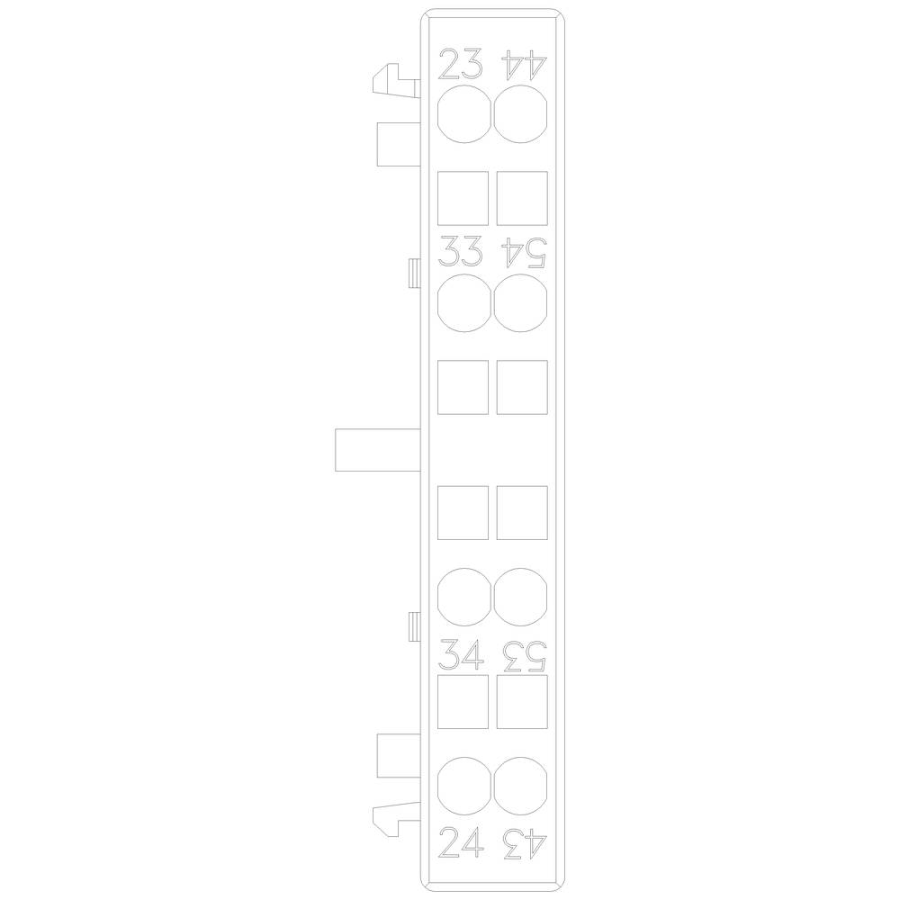 'Diagram of a patch panel with numbered ports from 23 to 44. Each field has two round socket slots.'
