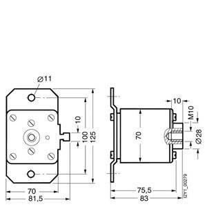 Technical Drawing: Representation of an Engine with Dimensions; left side view with measurements Ø11, 70, 81.5; right front view, 70, 125.