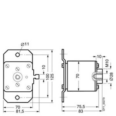 Technical Drawing: Representation of an Engine with Dimensions; left side view with measurements Ø11, 70, 81.5; right front view, 70, 125.