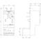 Technical drawing of an electronic component with dimensions. Front and side view with labels and connection details.