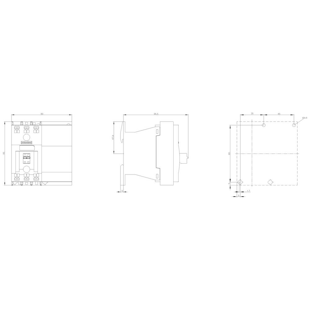 Technical drawing of an electrical switch with front, side, and top view. Dimensions and details are provided for installation.