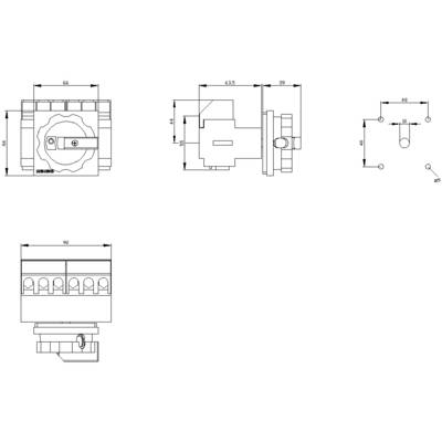 Technical drawing of a component with multiple views and dimensions in millimetres. On the left, a front view; on the right, a side view.