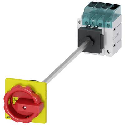 Emergency stop button, red rotary knob on a yellow base, connected to electrical components. Used to shut down equipment in emergency situations.