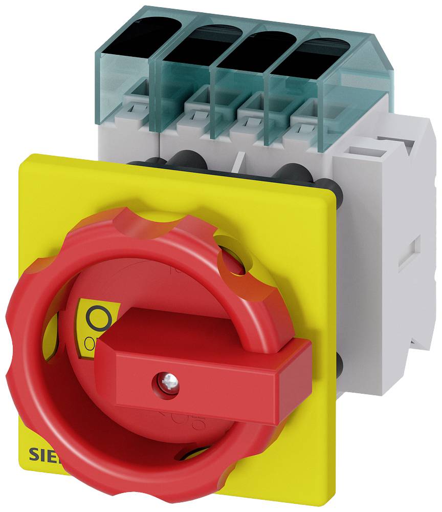 A red switch with a yellow base, used for isolating electrical systems, indicates the 'On' position.