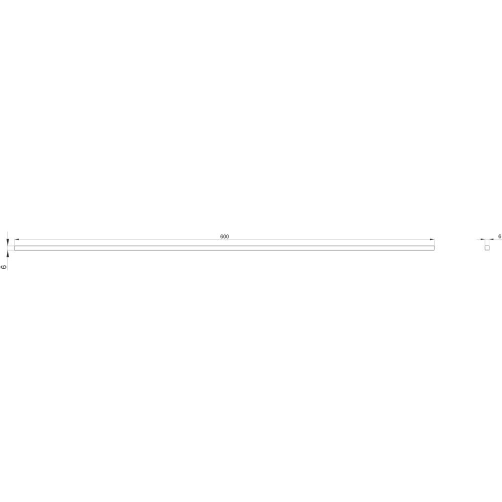 Technical drawing of a long, thin rod with 600 mm length and a square end piece. Side view with dimensional specifications.