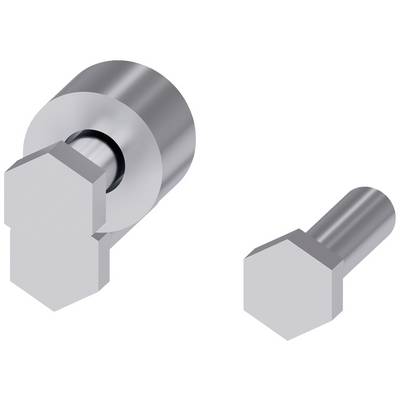 Two metallic bolts, one with a round and one with a hexagonal base, lie side by side; both have a silver surface.