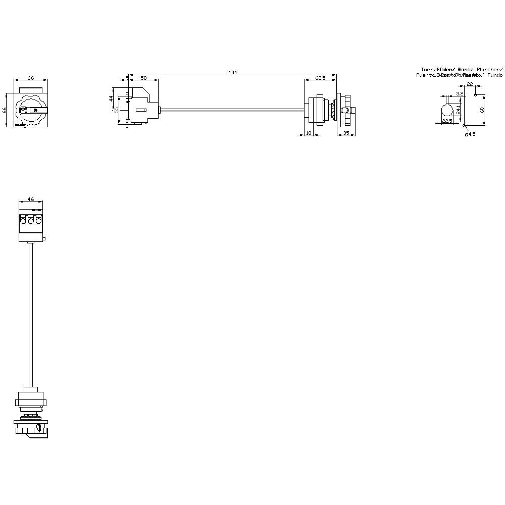 Technical drawing of a screw mechanism with dimensions. Shows individual parts and assembly details. Measurements in millimetres.