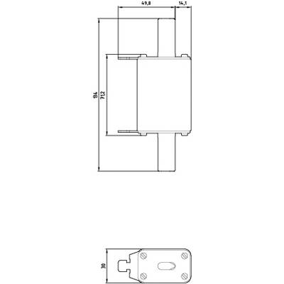 Technical drawing of a connecting piece with dimensions: Total length 84 mm, width at top 49.8 mm, bottom 56.1 mm.