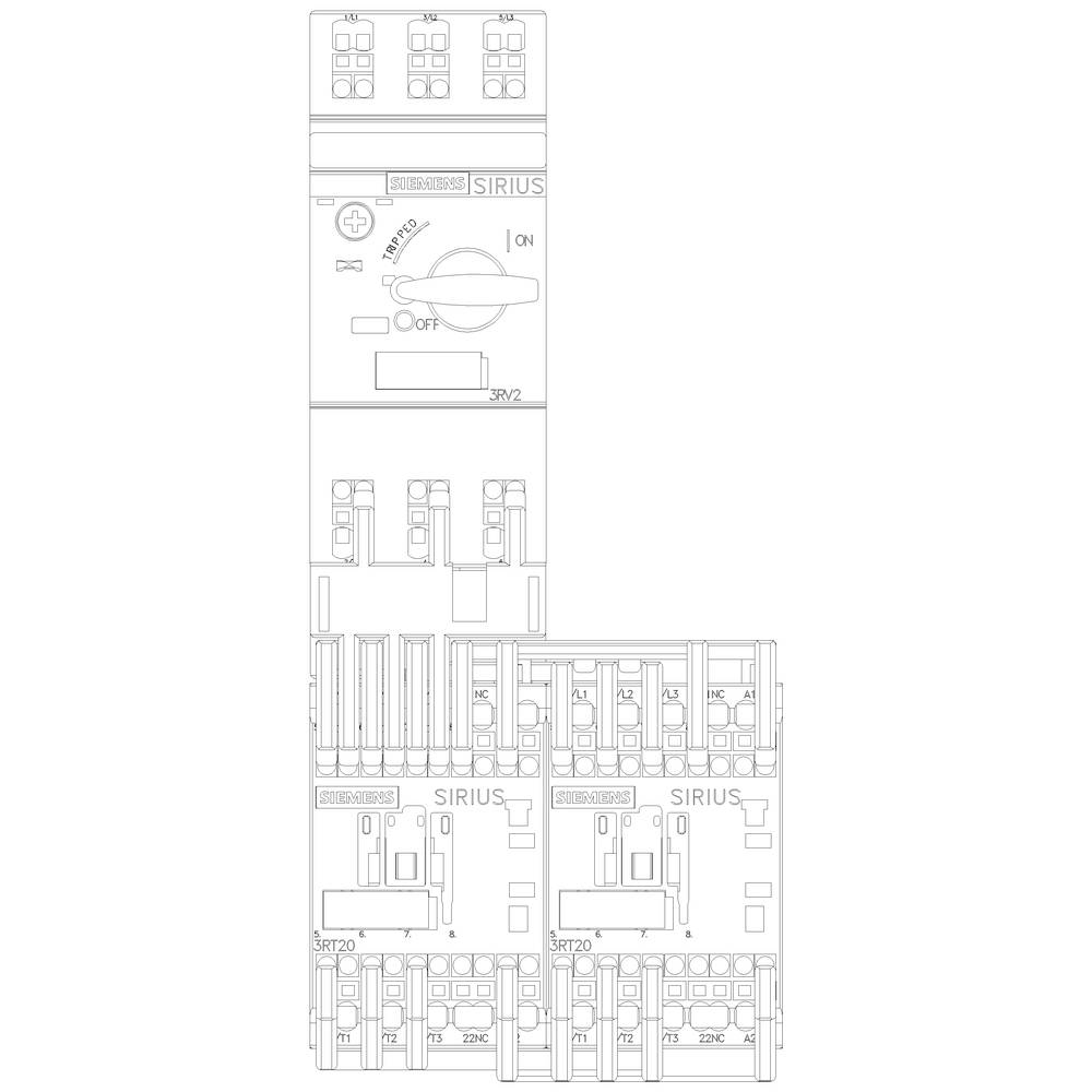 This is a technical diagram of 'SIRIUS' switchgear. It shows arrangements of switches and wires for controlling electrical currents.