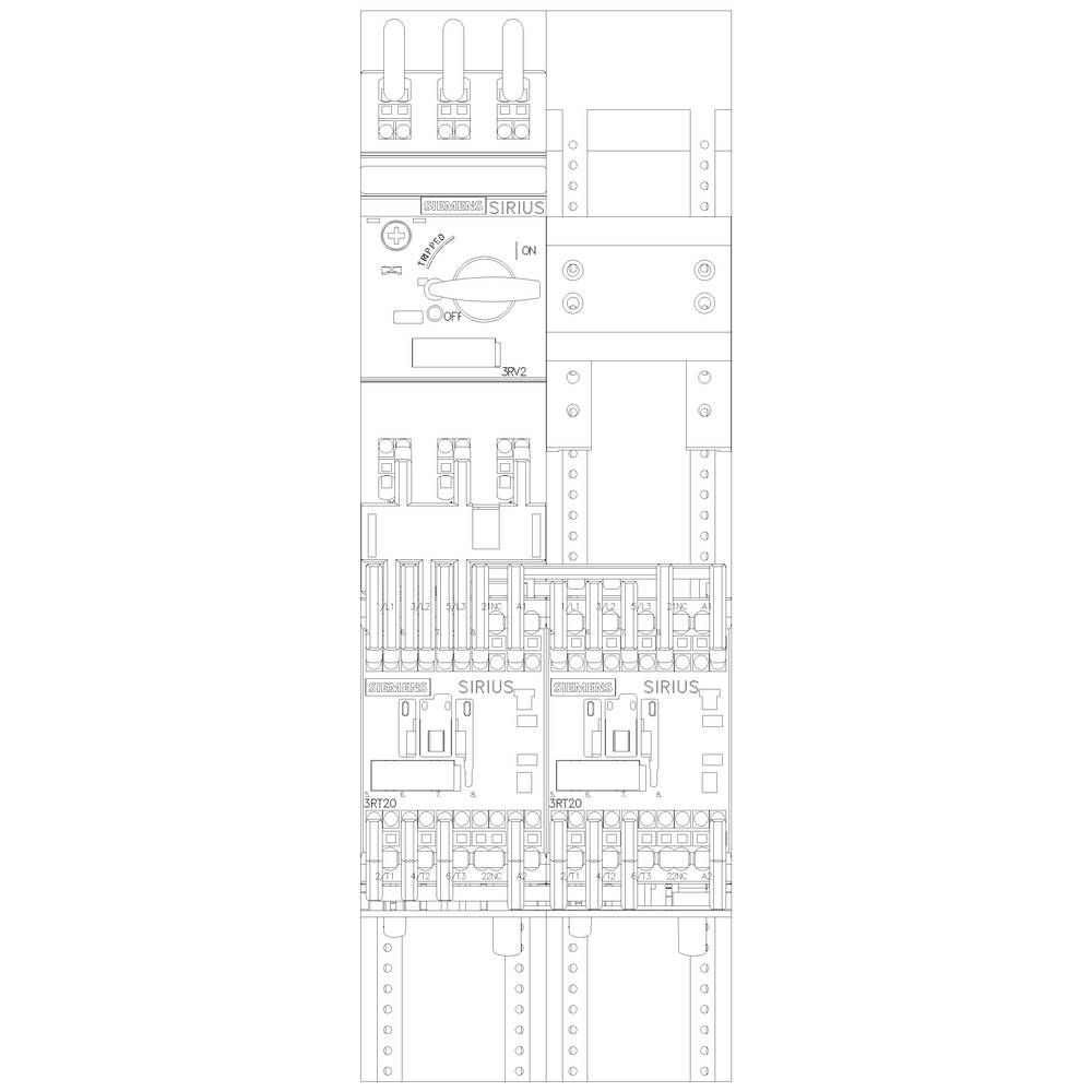 'Technical drawing of a control cabinet layout with various switching components depicting electrical connections and control elements.'