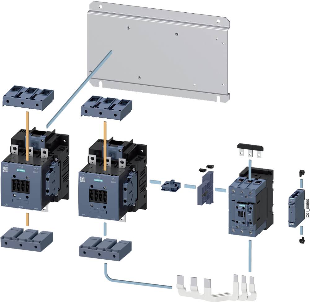 Exploded diagram of an electrical switching device. Shows individual components and their relationships for assembly.