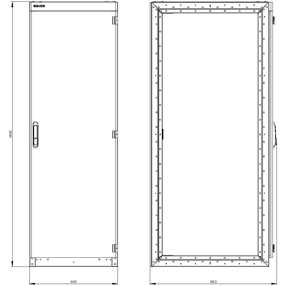 'Technical drawing of two doors with dimensions: Left door 610 mm width, right door 863 mm width. Front view and side view.'