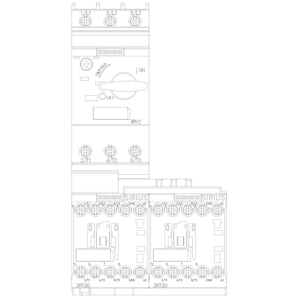 An electrical panel diagram shows three electrical switching devices with markings and switches. 'SIEMENS' is written in the top left corner.