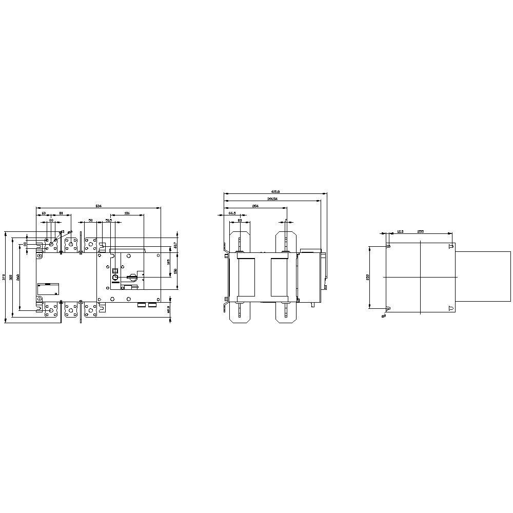 Technical drawing of a vehicle with dimensions and details. Front view, side view, and top view are shown.
