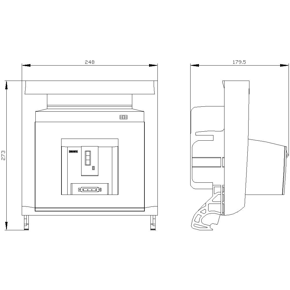 Drawing of a technical device with dimensions: Width 248 mm, Depth 179.5 mm, Height 273 mm. Side and front views illustrated.
