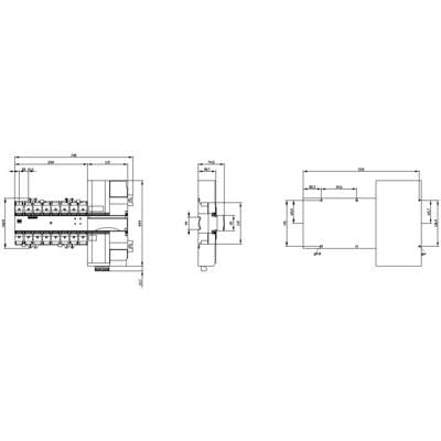 Technical drawing of a mechanism with dimensions in millimetres. Shows side and front views of the device, including details of spacing and components.