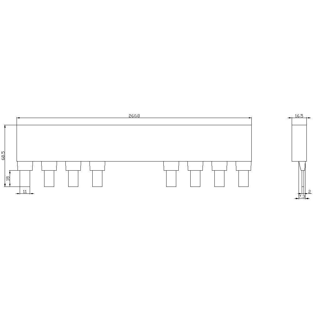 Technical drawing of an electronic component with detailed dimensions: Length 26.08 mm, Width 16.5 mm, Height 3 mm.