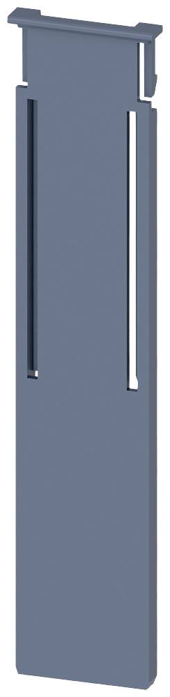 Blue, rectangular component with two vertical slots.