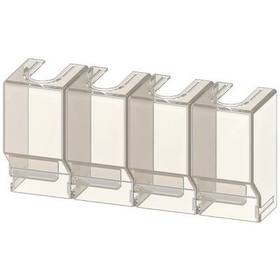 Transparent, rectangular plastic housing with four units arranged side by side, each with an opening at the front.