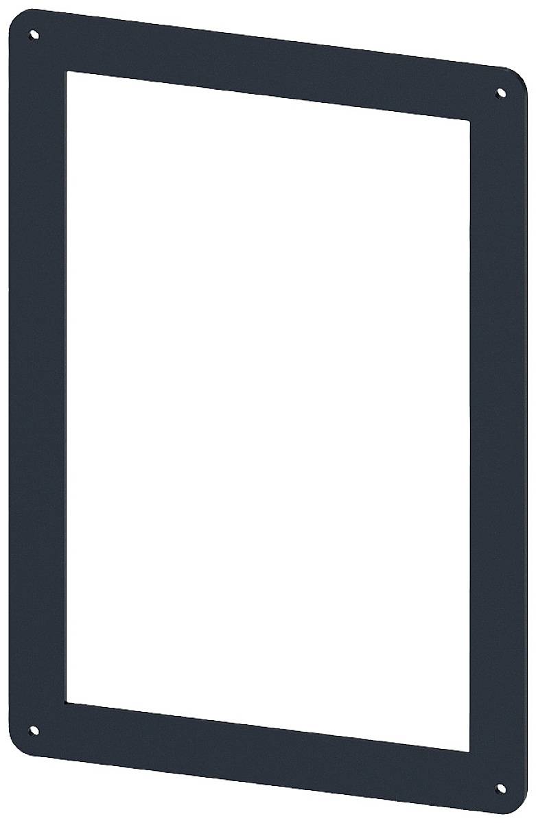 A rectangular frame structure with rounded corners and screw holes at each corner.