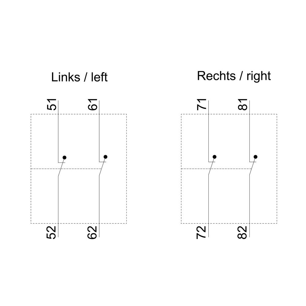 Diagram shows two circuits, left and right. Left: Contact 51 to 52, 61 to 62. Right: Contact 71 to 72, 81 to 82.