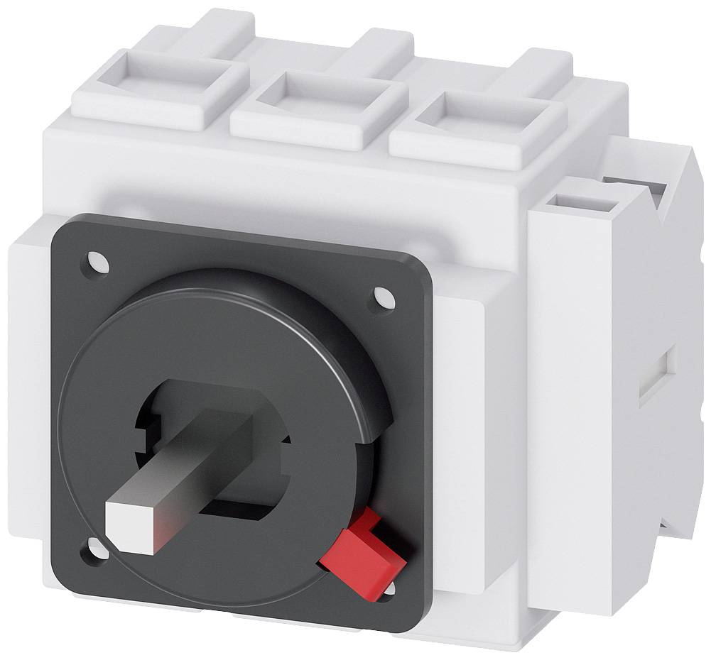 Rotary switch in white and grey, with a red marking piece, mounted on a rectangular base.