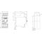Technical drawing of an electrical device showing front, side, and rear views. Dimensions specified in millimetres.