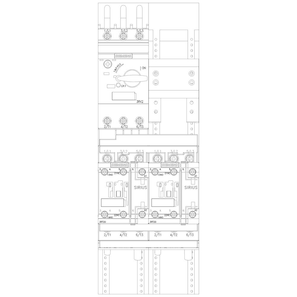 A technical drawing of an electrical switchboard with various components such as switches, fuses, and conductors.