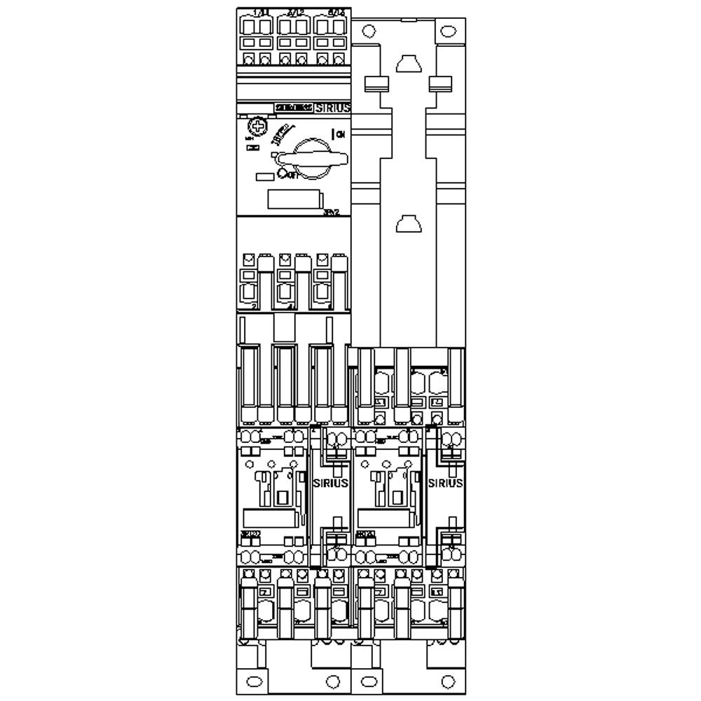 A circuit diagram shows the arrangement of switching devices and contact elements in a control system, with markings for the Siemens SIRIUS.