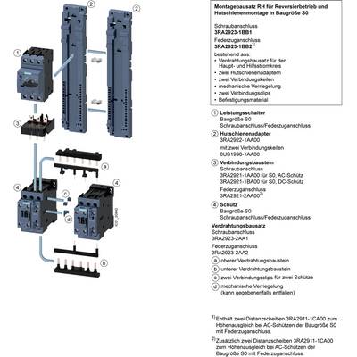 Exploded diagram of an assembly kit for reversible operation and DIN rail mounting. Individual components with numbers and description.