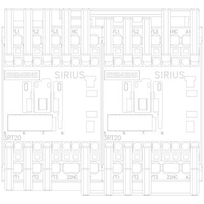 Technical drawing of two three-pole Siemens Sirius contactors with labels, connections, and contacts.