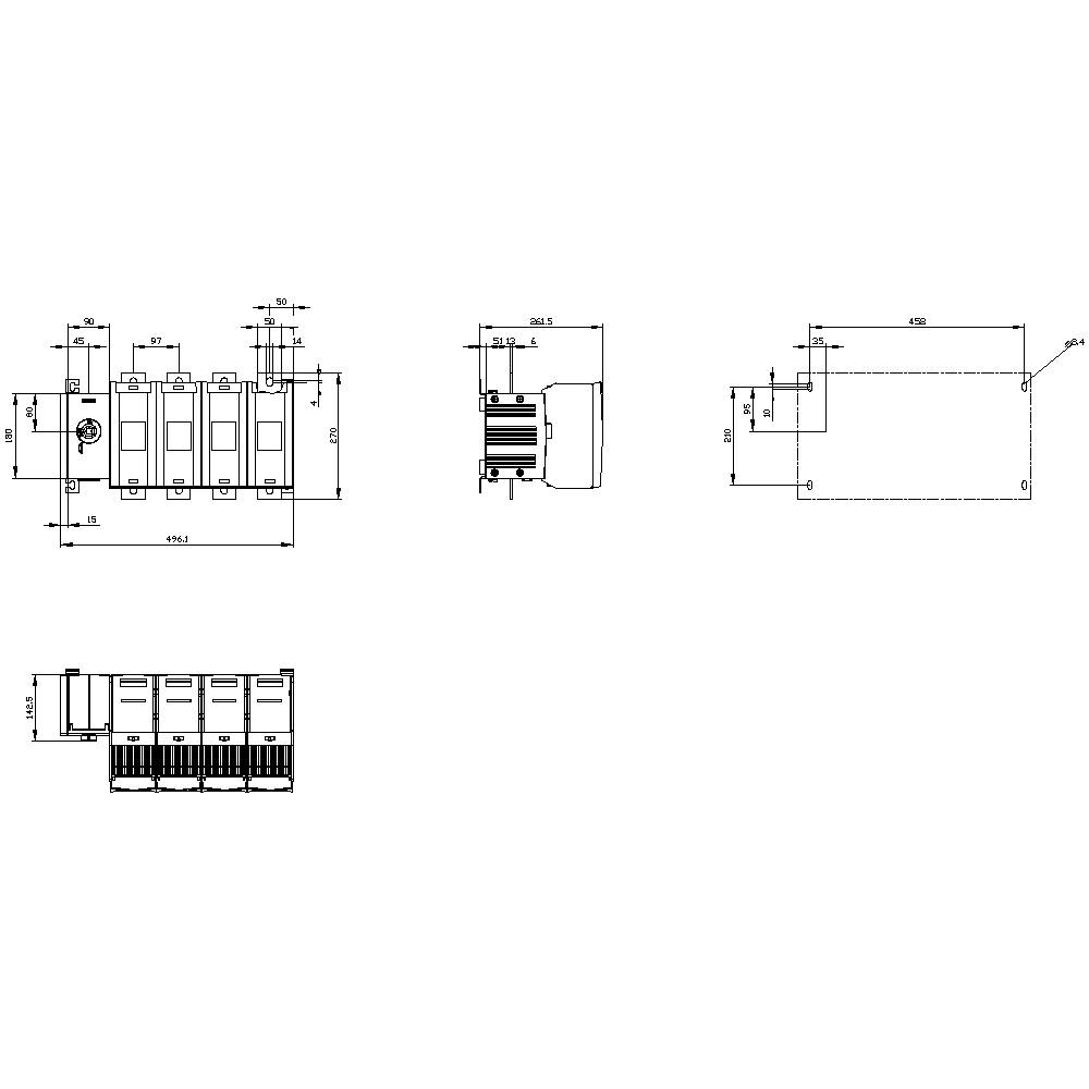 Technical drawing of a switch: shows detailed dimensions, connection positions and circuit board layout.