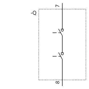 Circuit symbol shows a relay circuit with two normally open contacts in series, marked with '-Q', connected to terminals 7 and 8.