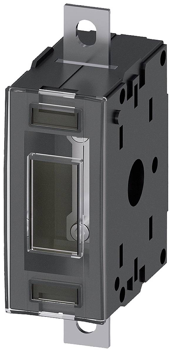 A black electric switch with a transparent plastic casing, suitable for wall mounting.