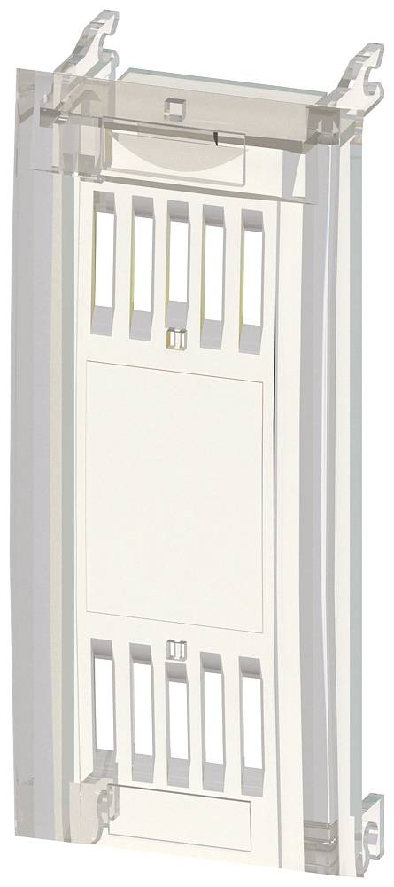 Plastic cover with openings for switches or sockets, mountable on walls, transparent design for integration into electrical installations.