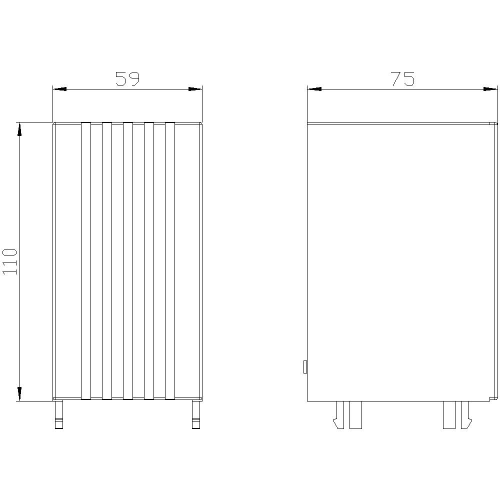 Technical drawing of a rectangular cupboard with dimensions of 59 cm in width, 75 cm in depth, and 110 cm in height.