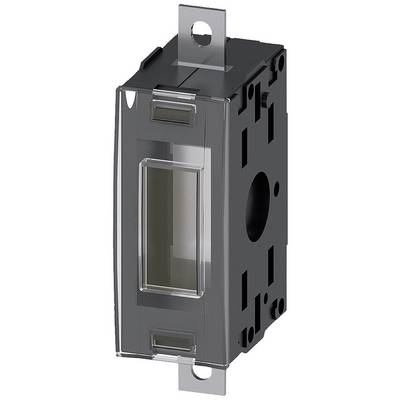 A rectangular, black electrical switch with a transparent window and two silver mounting brackets at the top and bottom.