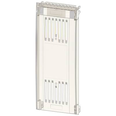 Transparent plastic cover with ventilation slits, rectangular in shape, displaying technical details for ventilation and protection.