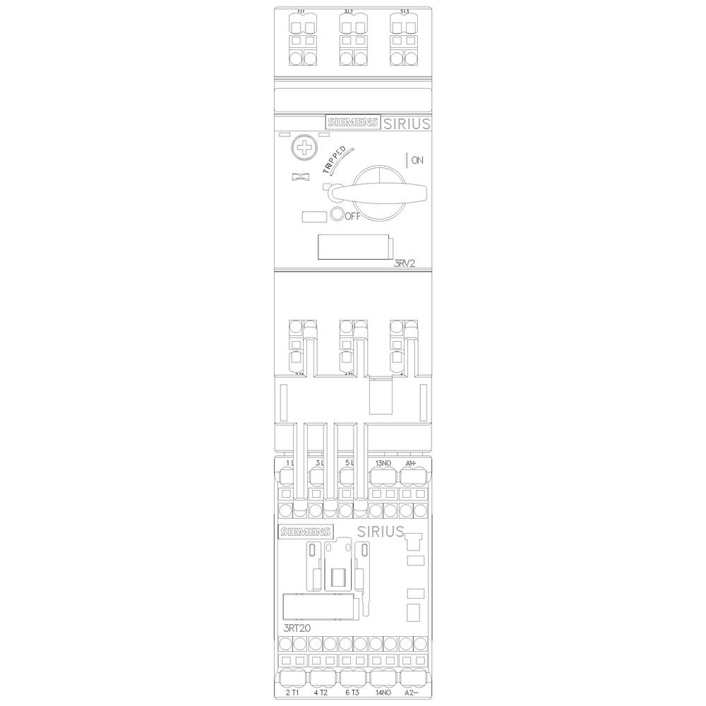 Circuit diagram of a 'Siemens Sirius' switch. Shows switch positions, connections and electrical symbols. Upper section for current control.