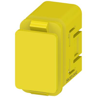 Yellow rectangular plug-in module for industrial applications, with a smooth surface and labelling on the side.