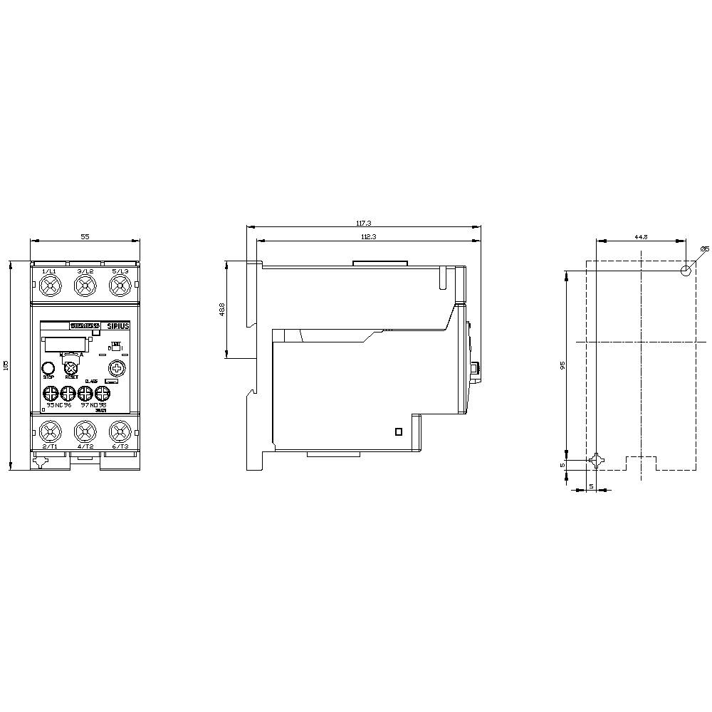 Technical drawing of an electronic device with dimensions and various views. Measurements and design details are shown.