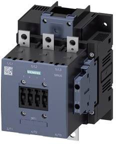 A Siemens electrical contactor, Sirius model, with multiple connections and a black and blue housing, is used for controlling electrical loads.
