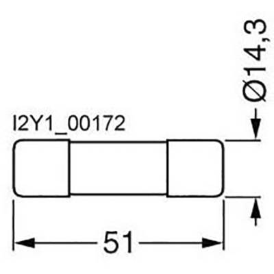 Technical drawing of a cylinder with dimensions: diameter 14.3 mm, length 51 mm, label 'I2Y1_00172'.
