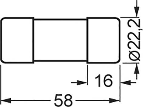 Circuit diagram of a cylinder with the following dimensions: diameter 22.2 mm, length 58 mm, and two ends each 16 mm long.