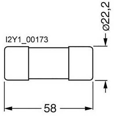 Technical drawing of a cylindrical component with dimensions 70 x 22.2 mm and an overall length of 58 mm, designated 'I2Y1_00173'.