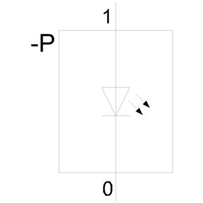Draft of electronic symbol: Diode with arrow indicating direction of flow. Numbers '0', '1' and '-P' mark the axes.