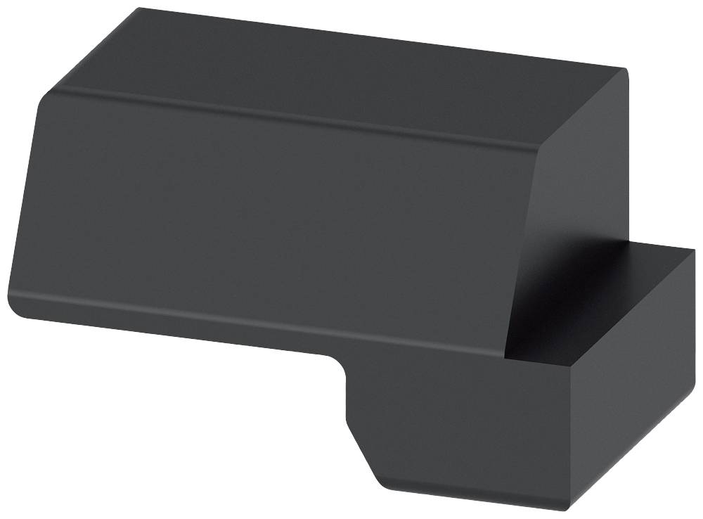 A black, rectangular plastic enclosure with an angled side section, potentially for electronic components.