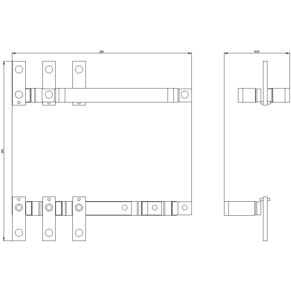 Technical drawing of a metal lock with dimensions and mounting elements in side and front view.