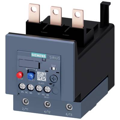 The item shown is a Siemens Sirius overload relay, Model 3RU21, with control buttons and three electrical connections.