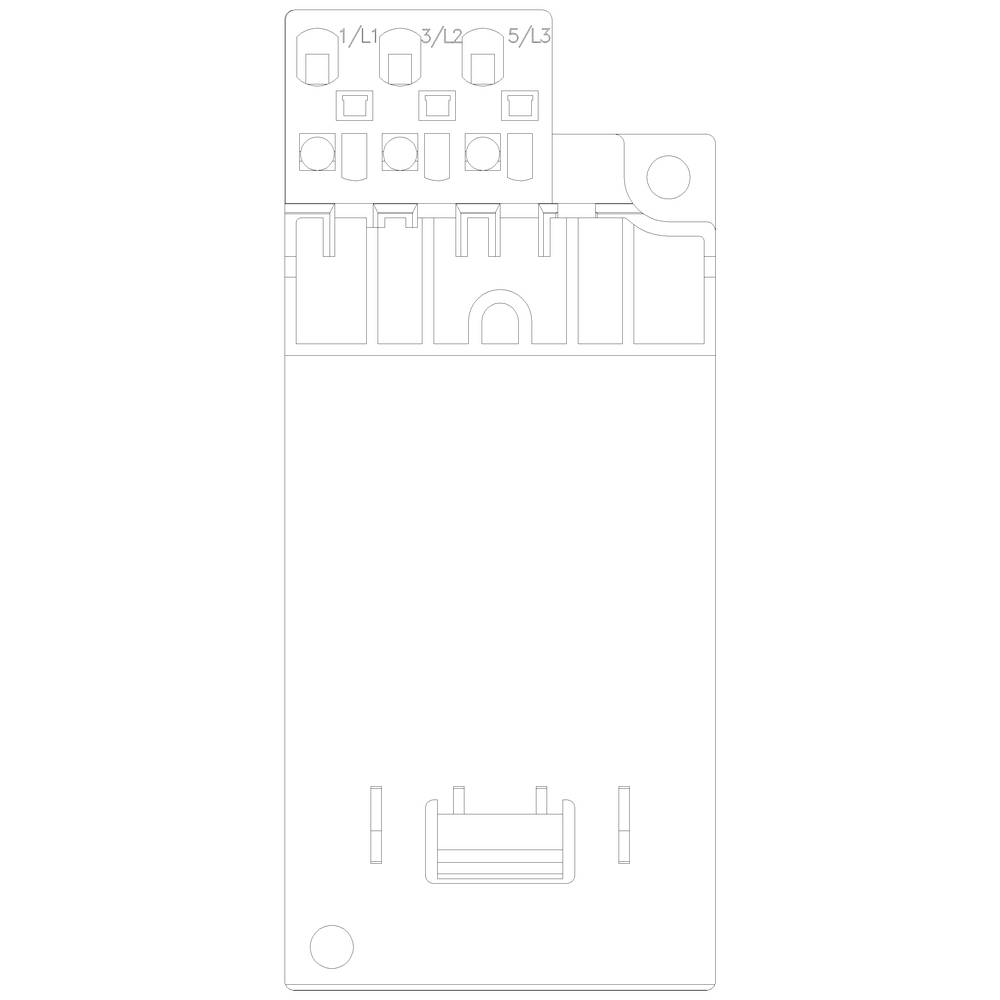 An outline of an electronic component, potentially a module or connector, with multiple connections at the top.